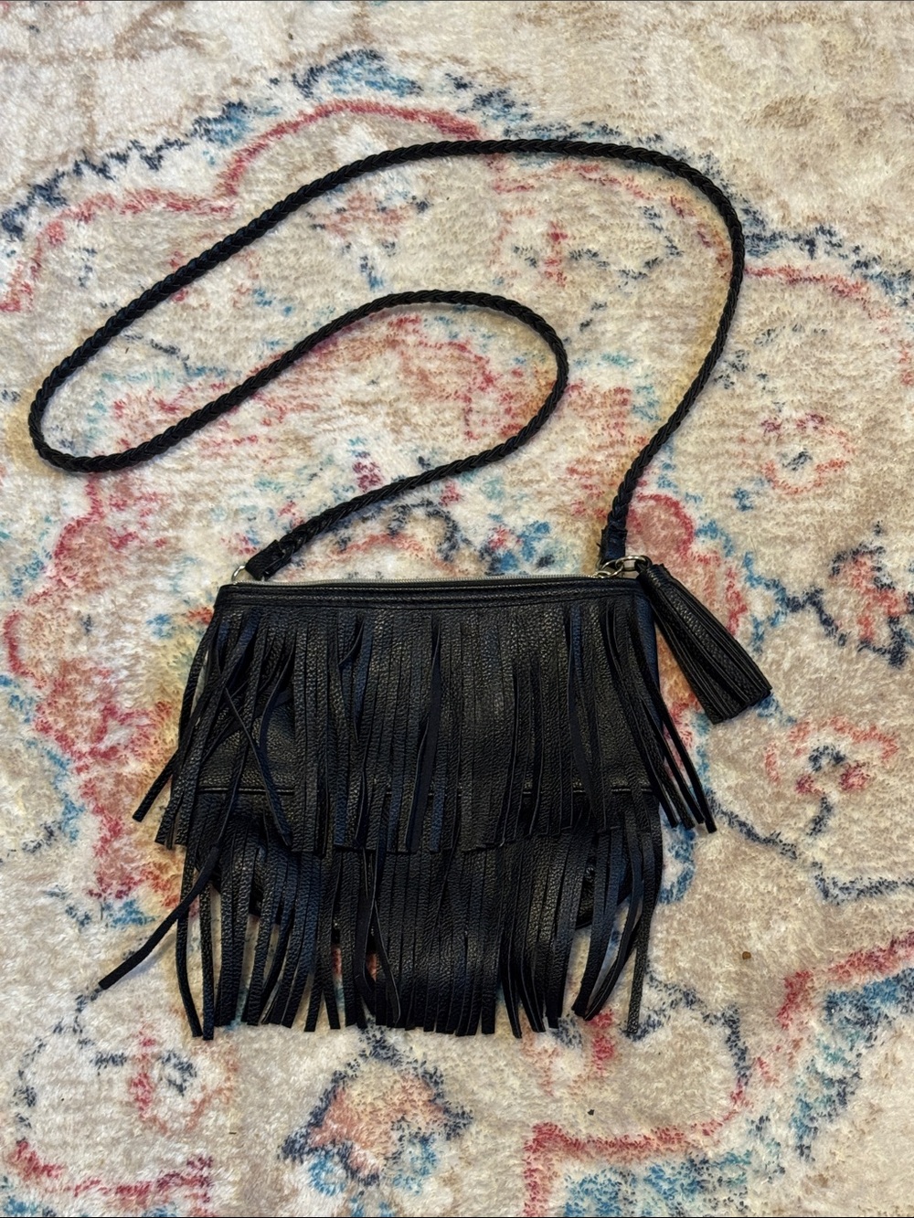 H&M Black Fringe Crossbody Bag with Braided Strap